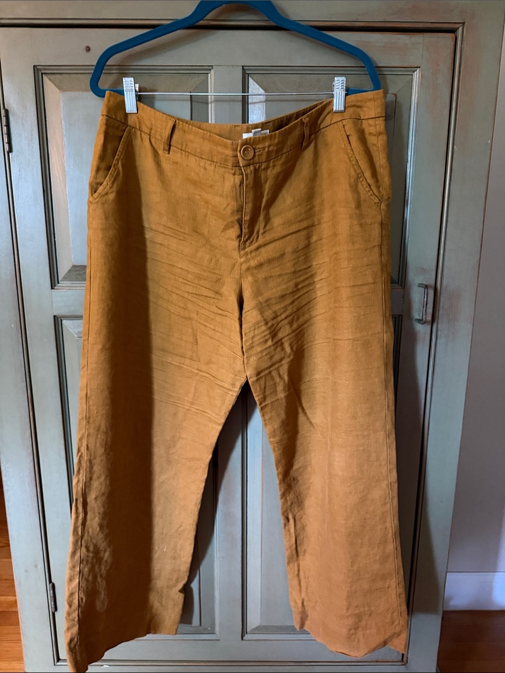 Women’s Linen Blend Wide-Leg Pants - Mustard Brown